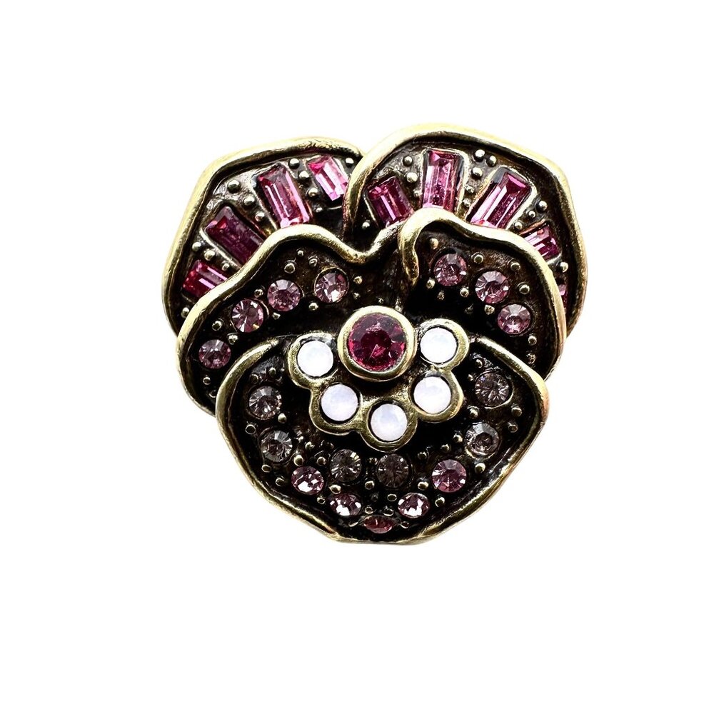 Heidi Daus Light & Dark Purple Crystal Pansy Flower Bronze Ring Size 6